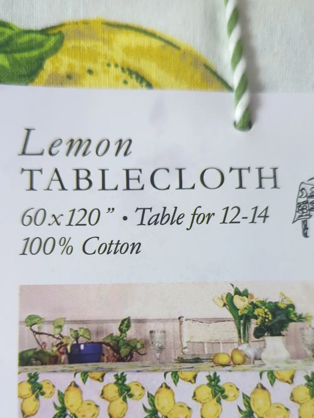 April Cornell Tablecloth 60x120  100% Cotton Lemon Provencal Green Crochet NEW
